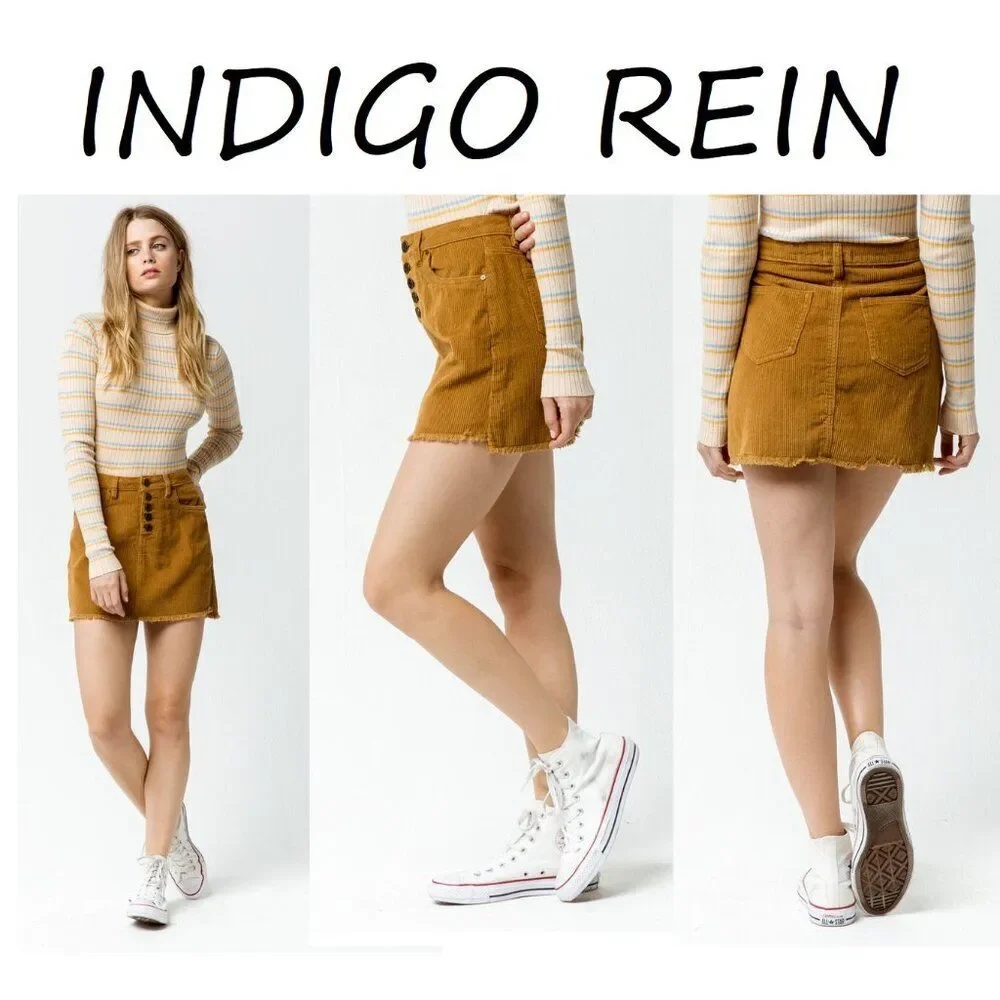 INDIGO REIN Half Button Front Corduroy Mini Skirt - 9/28